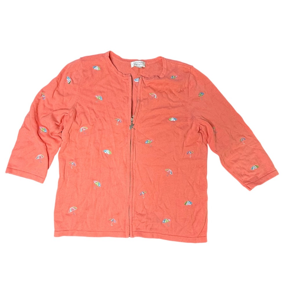 Christopher Banks Cardigan Embroidered Umbrella Coral Womens‎ Small S